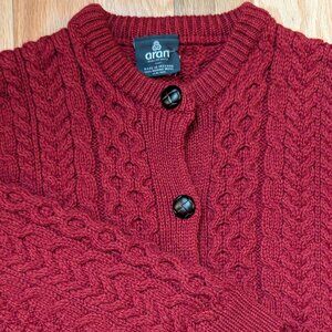 Irish Cardigan Sweater Women XXL Merino Wool Lumber Jacket Aran Woollen Mill Red